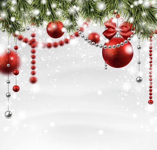 Natale sfondo innevato con rami di abete rosso . — Vettoriale Stock