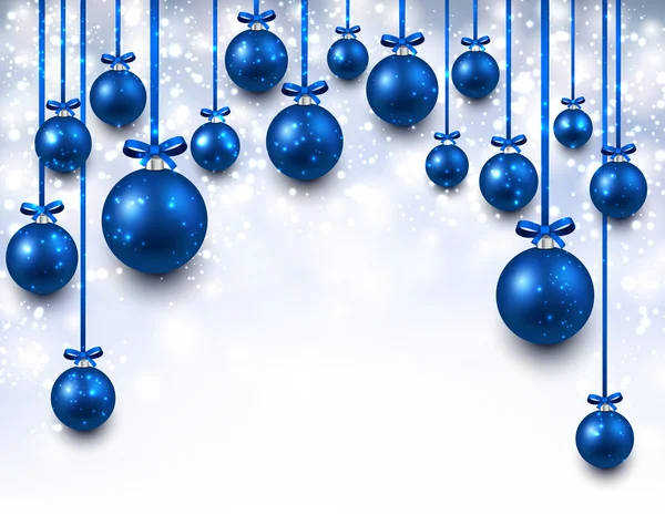 Bogen Hintergrund mit blauen Weihnachtskugeln. — Stockvektor