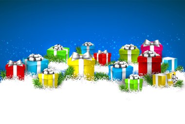 Noel mavi arka plan ile hediye kutuları. 