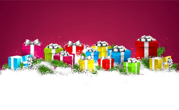 Kerst achtergrond met kleurrijke geschenkdozen. — Stockvector