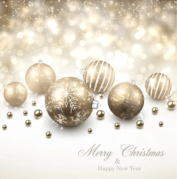 Winter Hintergrund mit goldenen Weihnachtskugeln. — Stockvektor