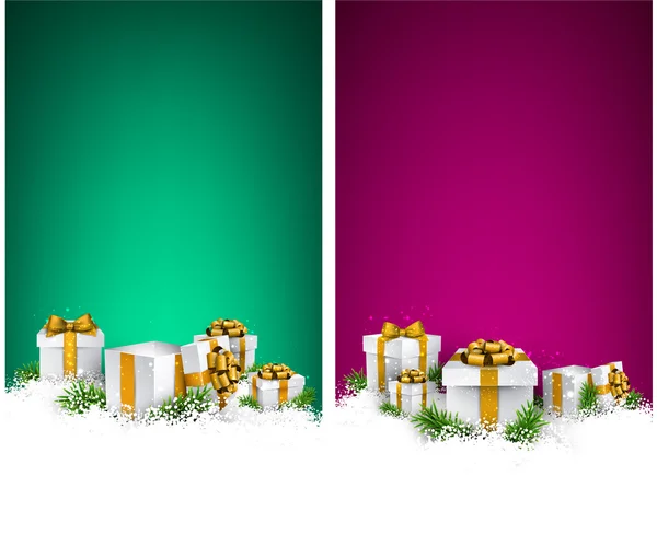 圣诞条纹横幅与礼品盒. — 图库矢量图片