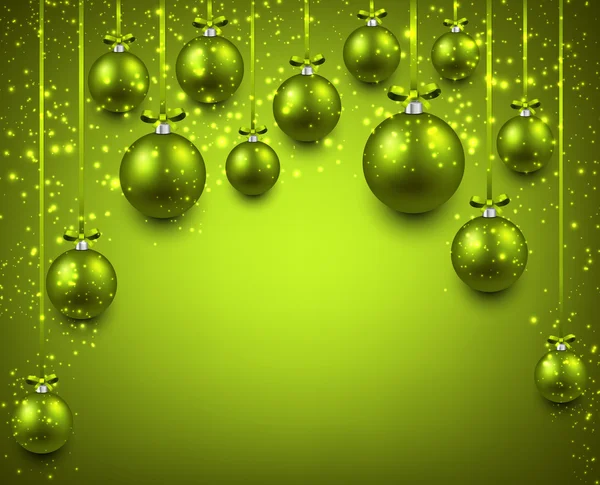 Boog achtergrond met groene kerstballen. — Stockvector