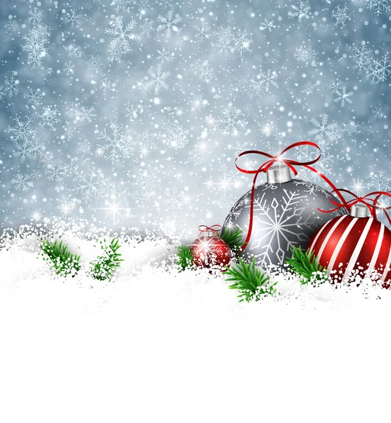 Silber Winter Hintergrund mit Weihnachtskugeln. — Stockvektor