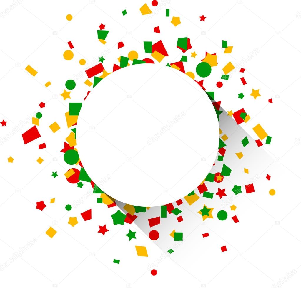 Round paper card over confetti.