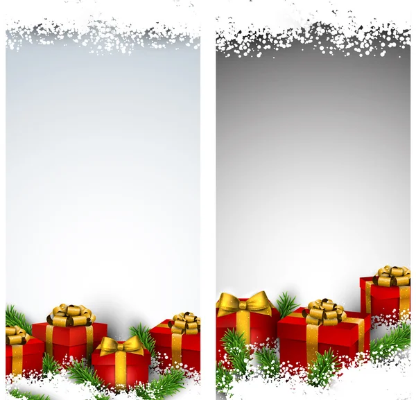 Bannières à rayures de Noël avec boîtes cadeaux . — Image vectorielle