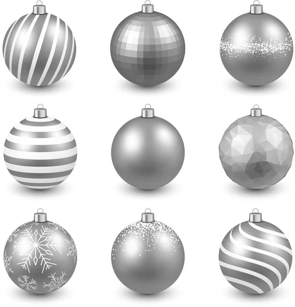 Set of realistic silver christmas balls. — Stock Vector