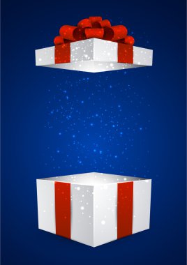 Kırmızı fiyonklu hediye kutusu.