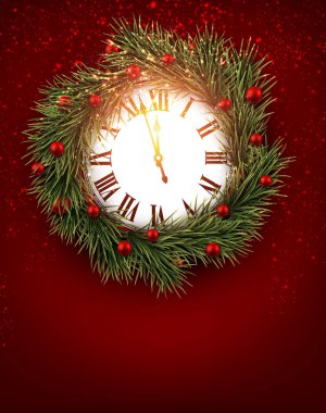 Çam dalları ile antika saat.