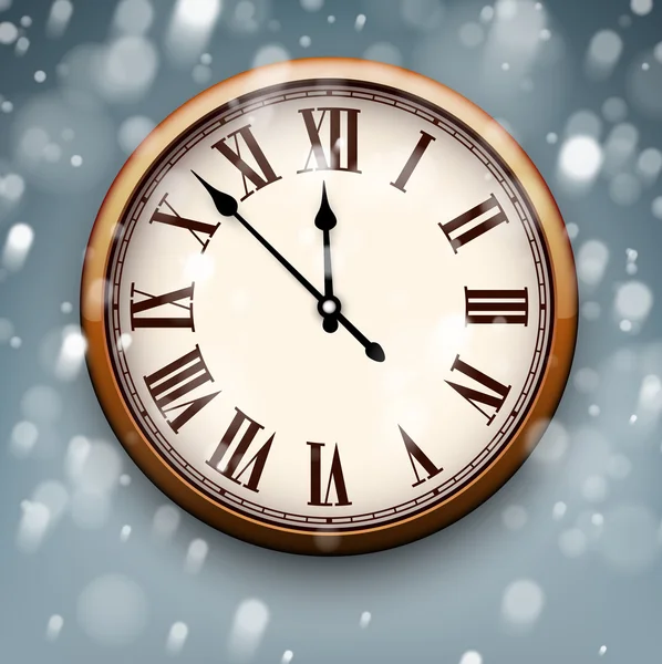 Reloj de año nuevo con fondo nevado . — Vector de stock