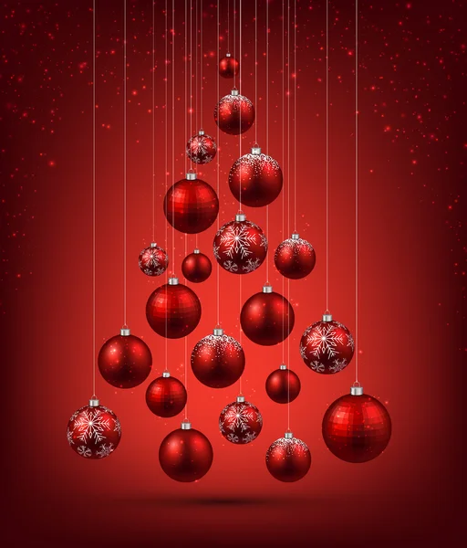 Arbre de Noël avec boules de Noël rouges. — Image vectorielle