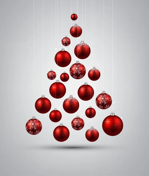 Kerstboom met rode kerstballen. — Stockvector