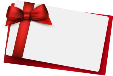 beyaz kağıt kartı hediye kırmızı saten yay ile. 