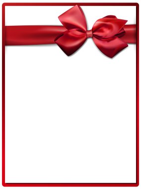 beyaz kağıt kartı hediye kırmızı saten yay ile.