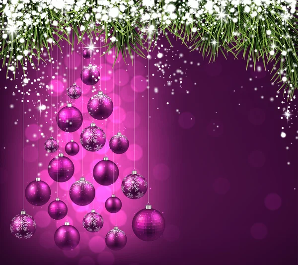 Weihnachtsbaum mit lila Weihnachtskugeln. — Stockvektor