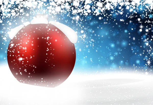 Rood bauble op winter achtergrond. — Stockvector