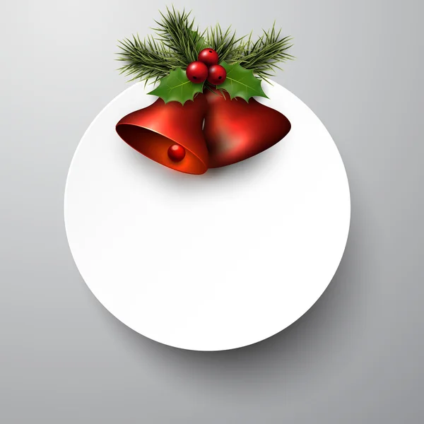 Carte de papier avec des cloches de Noël brillantes rouges . — Image vectorielle