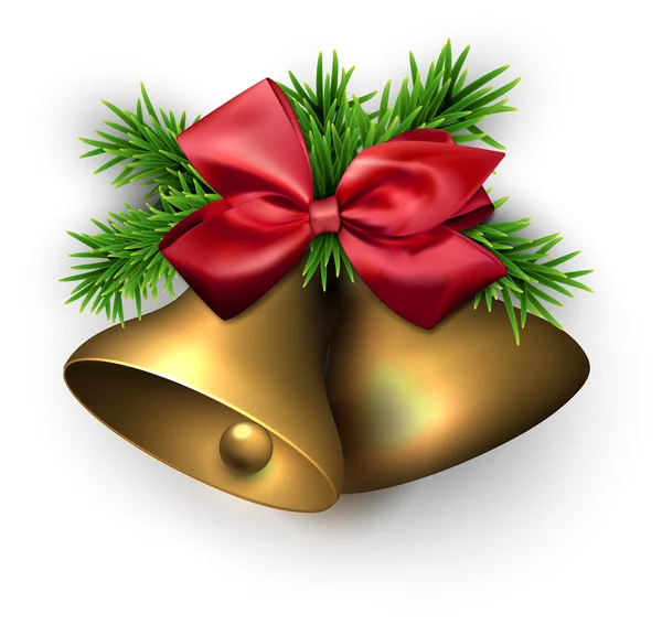 Cloches à jingle doré avec arc rouge . — Image vectorielle