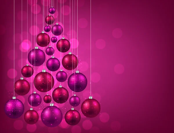 Arbre de Noël avec boules de Noël violettes . — Image vectorielle