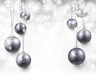 Gümüş Noel topları ile arka plan. 