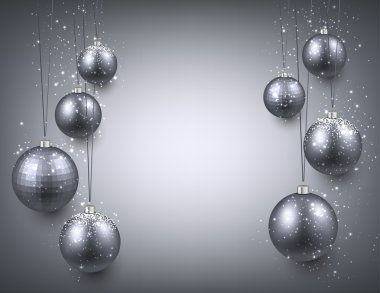 Kağıt arka plan gümüş Noel baubles ile. 