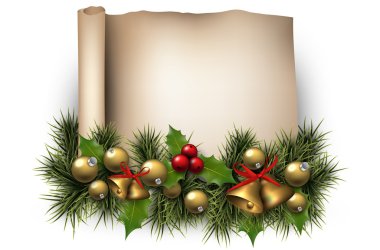 Çam çırpı ile Noel eski kağıt arka plan.