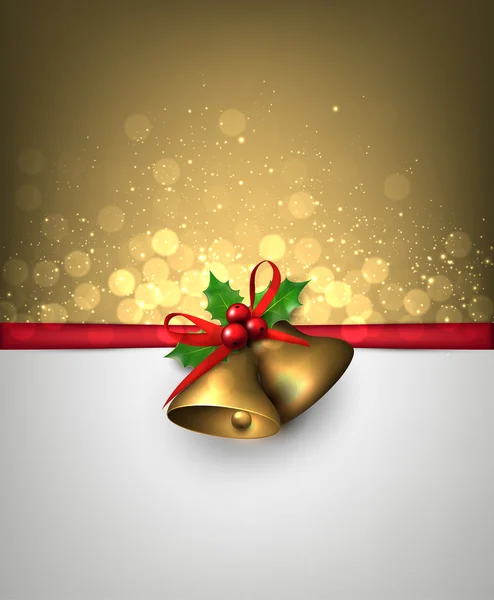 Papier kaart met gouden kerst bells. — Stockvector