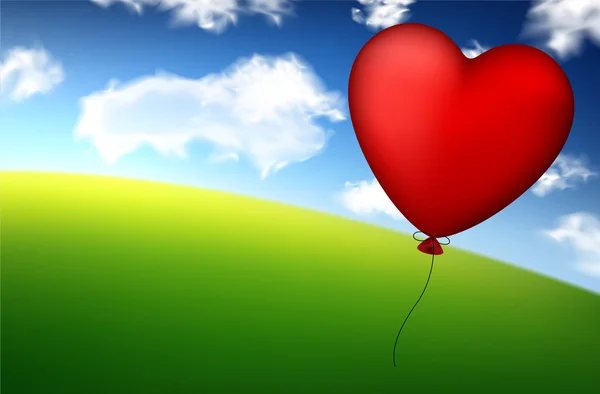 Czerwone serce balonu w niebo. — Wektor stockowy