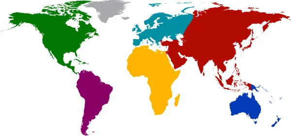 Παγκόσμιο χάρτη με χρωματιστό ηπείρους. — Διανυσματικό Αρχείο