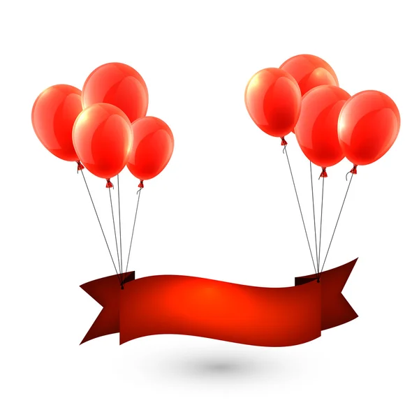 Celebrar fundo fita vermelha com balões . — Vetor de Stock