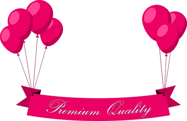 Premium quality pink flat ribbon with balloons. — Stock Vector