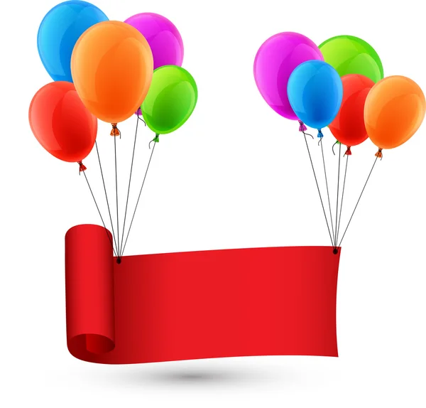 Červená stužka pozadí s balónky. — Stockový vektor