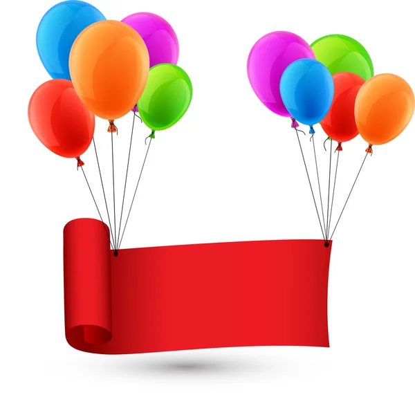 Fondo de cinta roja con globos . — Archivo Imágenes Vectoriales