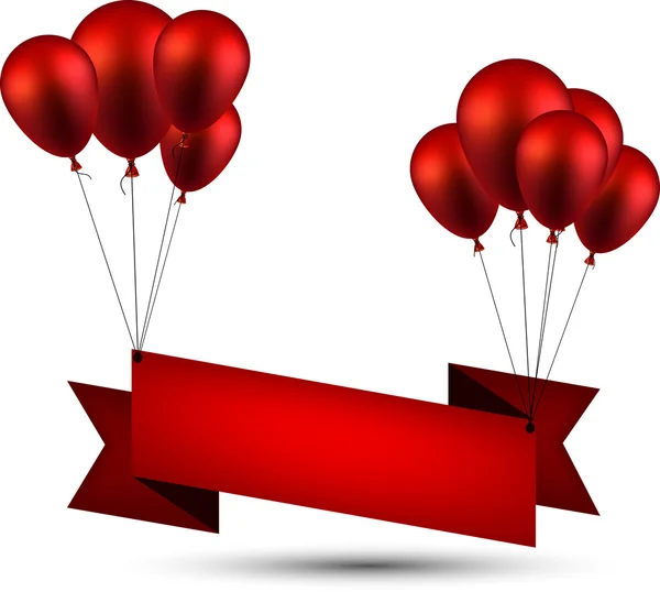 Feiern rote Schleife Hintergrund mit Luftballons. — Stockvektor