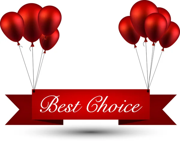 Melhor escolha fundo fita vermelha com balões . — Vetor de Stock