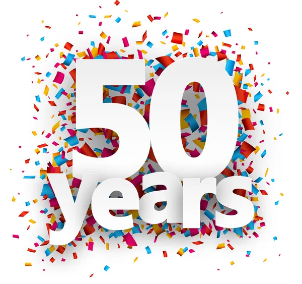 Fifty years paper confetti sign. — Stock Vector