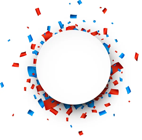 Witte ronde papier opmerking over confetti. — Stockvector