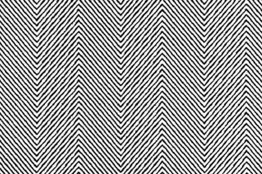 Beyaz kağıdın üzerindeki kalın köşegen siyah çizgilerden tekrar eden sembolleri içeren basılı bir yarım ton deseninin makro görüntüsü.