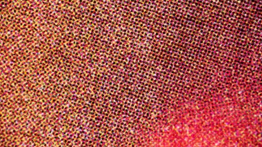 Cyan, morumsu, sarı ve siyah noktalardan oluşan canlı sarıdan kırmızıya yarım tonlu bir görüntünün sıcak ve benekli bir gradyanı var..