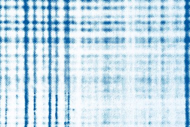 Çapraz yarım ton noktalarını, dikey ve yatay bantları ve gürültülü soyut dokuyu gösteren, kağıda basılmış mavi ızgaranın aşırı yakın plan görüntüleri.