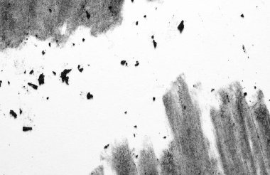 Dağılmış kömür parçaları, toz zerreleri ve kenarları boyunca yumuşak lekeli felçlerle dolu yüksek anahtarlı tek renkli beyaz kağıt makromu. Geniş kopya alanı ile soyut dokuyu temizle.