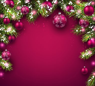 Christmas fir branches and balls clipart