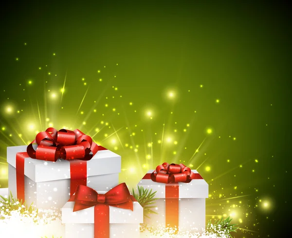 Vánoční zelené pozadí s dárky — Stockový vektor