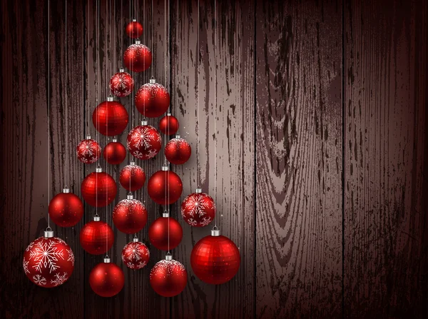 Kerstmis houten achtergrond met ballen — Stockvector