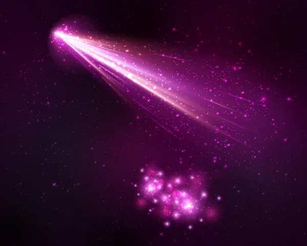 Purple Comet and stars — Stock Vector