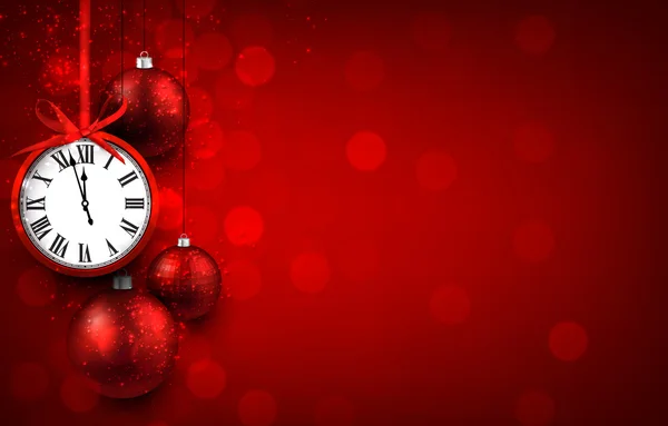 Christmas balls and vintage clock — Stock Vector