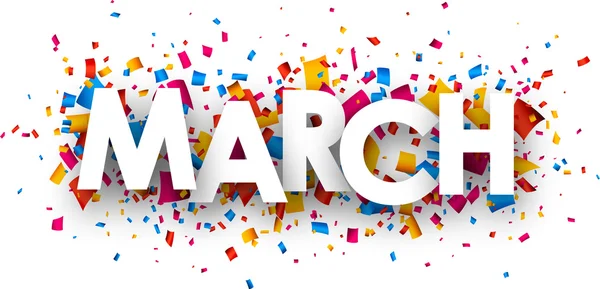 Firma de marzo con confeti — Vector de stock