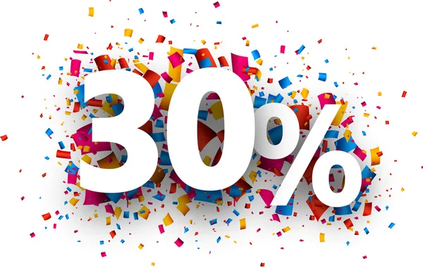 30% verkoop teken met confetti. — Stockvector