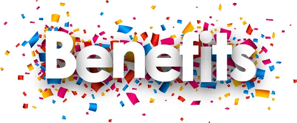 Benefits sign with confetti — Stock Vector
