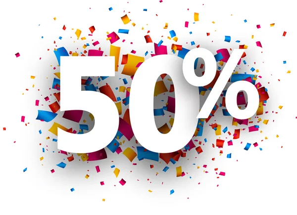 50% sale sign with confetti. — Stock Vector